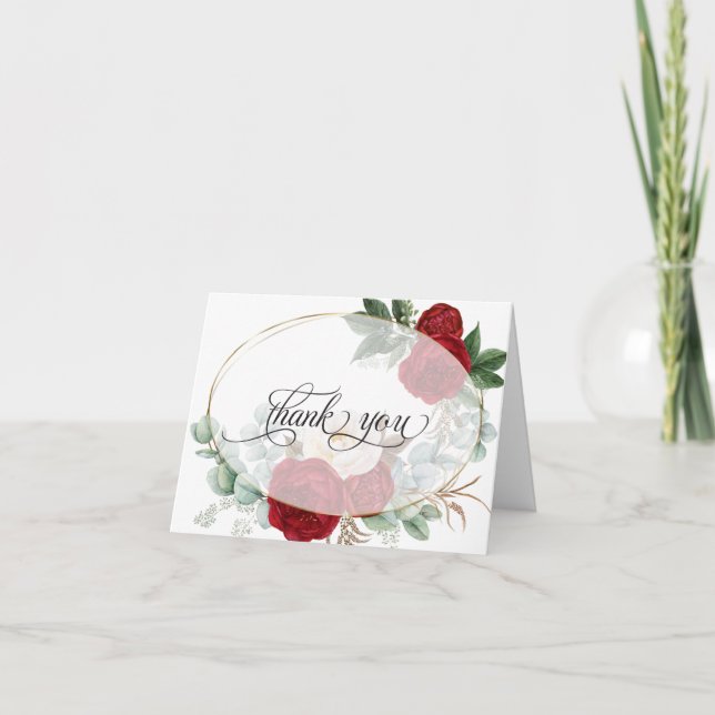 Wedding Thank You  | Vibrant Red Peony Bouquet Card (Front)