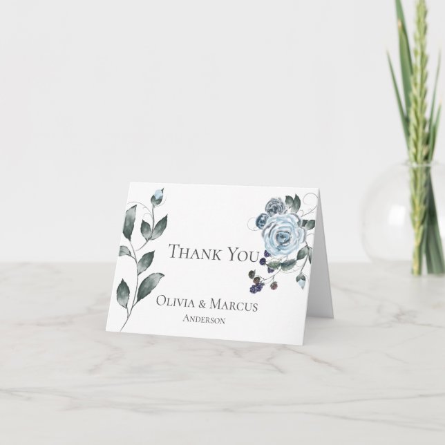 Wedding Thank You  |  Watercolor Dusty Blue Floral (Front)