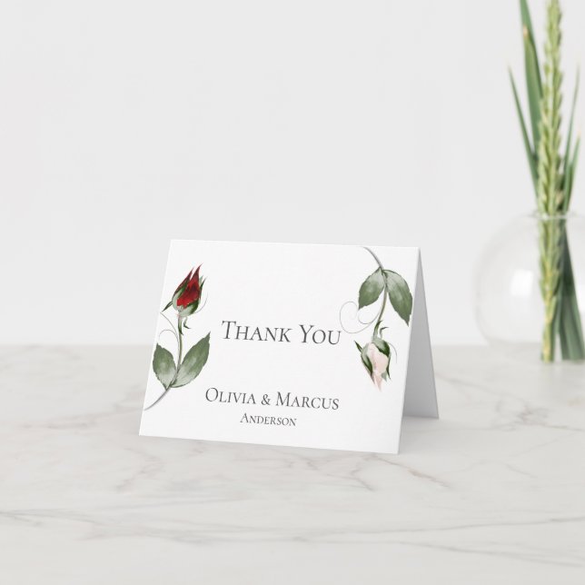 Wedding Thank You  |  Watercolor Dusty Rose Bud (Front)