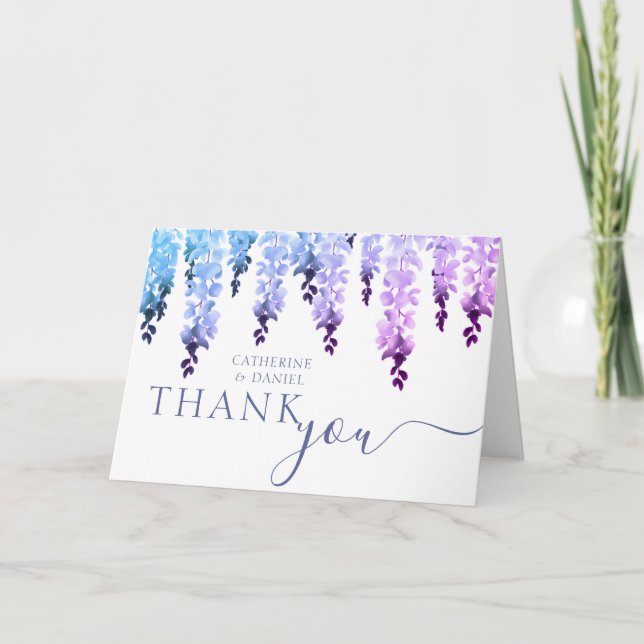 Wedding Thank You Watercolor Wisteria Floral Card (Front)