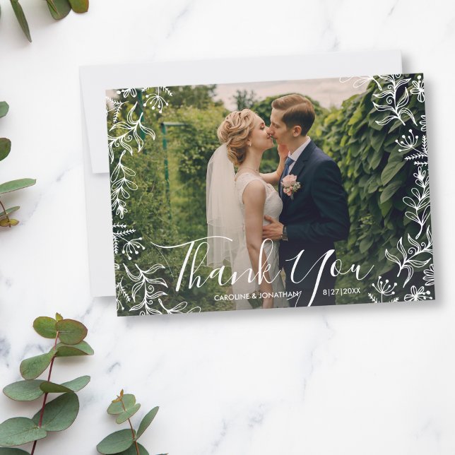 Wedding Thank You White Floral Framed Photo (Creator Uploaded)