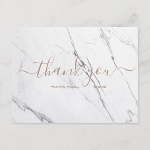 Wedding Thank You White Marble Script Postcard