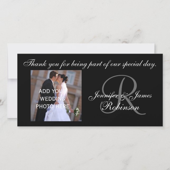 Wedding Thank You with Monogram R Names Photo Card (Front)
