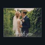 Wedding Thank You With Photo Vintage Rose Floral Postcard<br><div class="desc">Say thank you to your wedding guests with this lovely postcard featuring your photo and names and wedding date on the front. The backside has space for either a typed in note or delete to leave open for a handwritten note - all set against a subtle floral white rose background....</div>