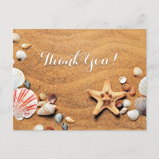 Wedding Thank You, Your Message Sand & Sea Shells  Postcard (Front)