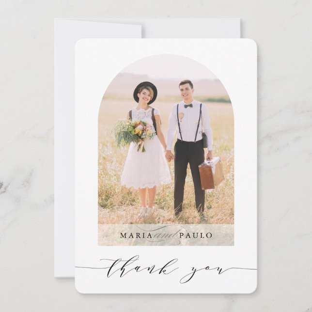WEDDING THANKS couple photo modern arch overlay Invitation (Front)