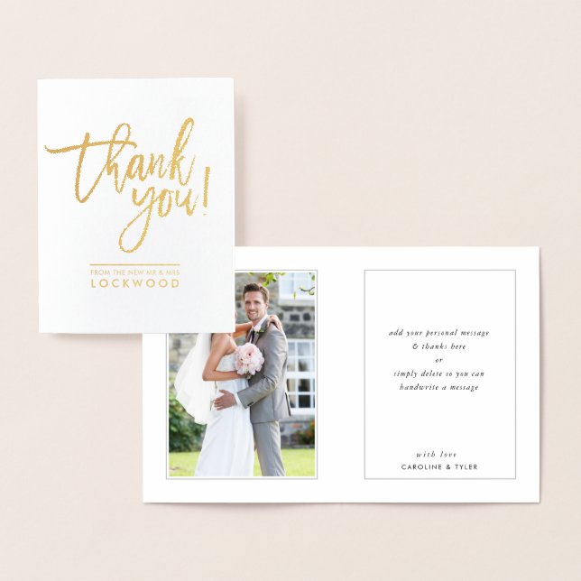 WEDDING THANKS newlywed modern minimal script Foil Card (Display)