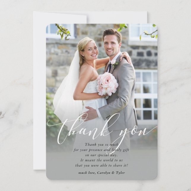WEDDING THANKS photo calligraphy elegant ovelay Thank You Card (Front)