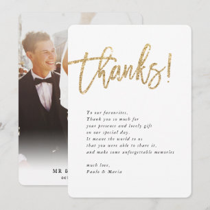 WEDDING THANKS photo gold glitter modern message Invitation