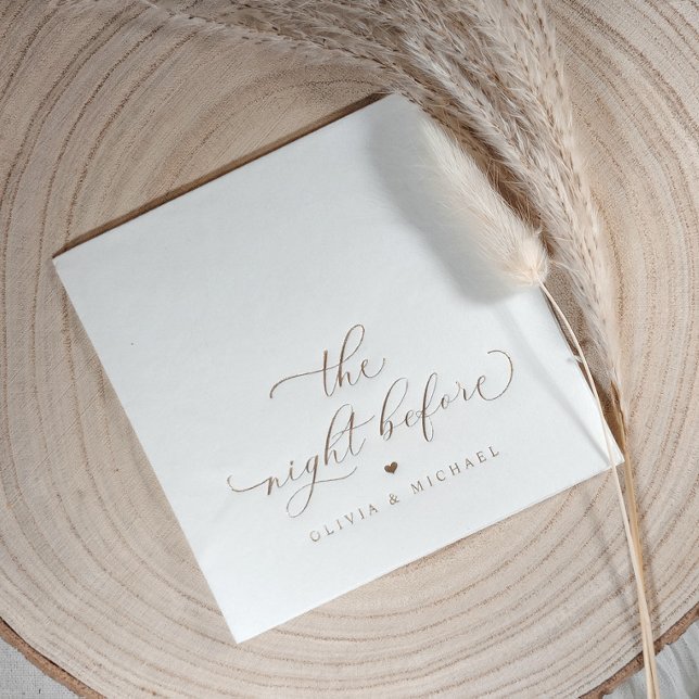 Wedding The Night Before Rehearsal Dinner Gold Foil Napkins (Gold foil stamped wedding rehearsal dinner napkins in an elegant calligraphy script custom names)
