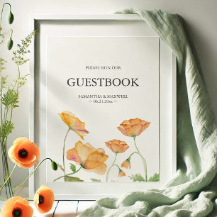 Wedding Theme Orange Flower Guest Book Sign