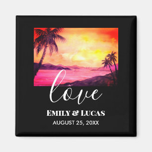 Wedding Theme Tropical Beach Sunset Watercolor Magnet