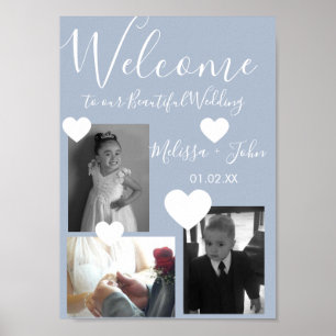 Wedding Three Photo Collage Script and Hearts Post Poster
