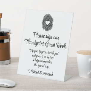 Wedding Thumbprint Guest Book for Reception Table Pedestal Sign