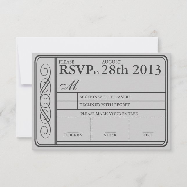 Wedding Ticket RSVP  II  Punchout Grey Card (Front)