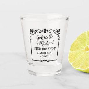 Wedding Tied the Knot Ornate Vintage Frame Names Shot Glass