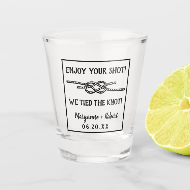 Wedding Tied the Knot Rope Custom Couples Names Shot Glass (Front)