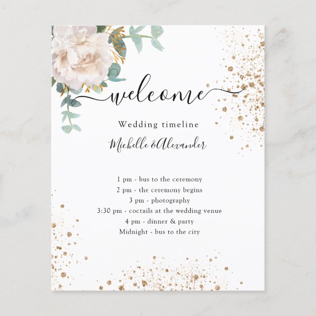 Wedding timeline program floral eucalyptus budget flyer (Front)