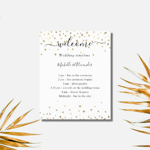Wedding timeline program gold hearts welcome