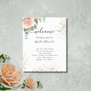 Wedding timeline program rose gold floral