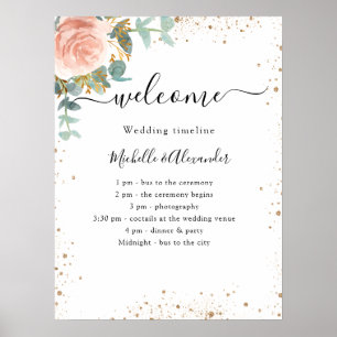 Wedding timeline program rose gold floral poster