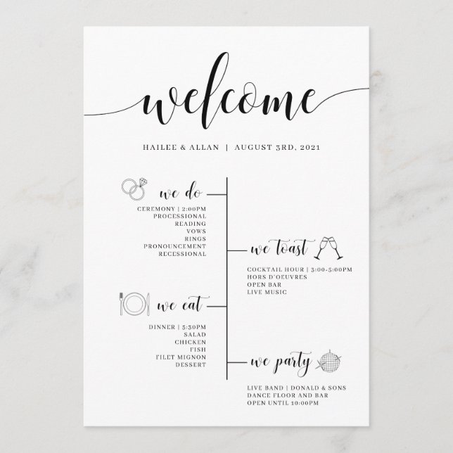 Wedding Timeline Program With Icons (Front)