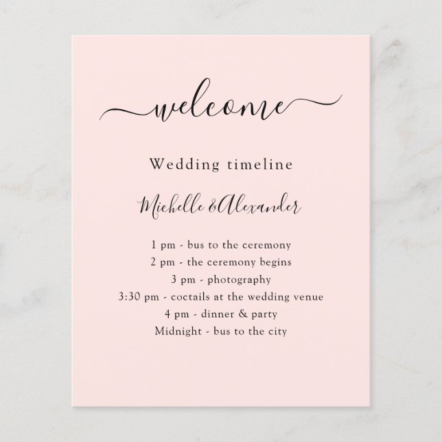 Wedding timeline promgram rose gold welcome  flyer (Front)