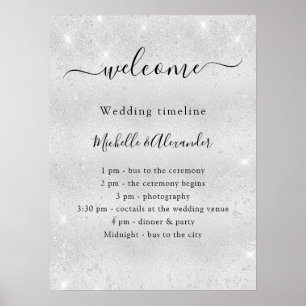 Wedding timeline promgram silver glitter welcome poster