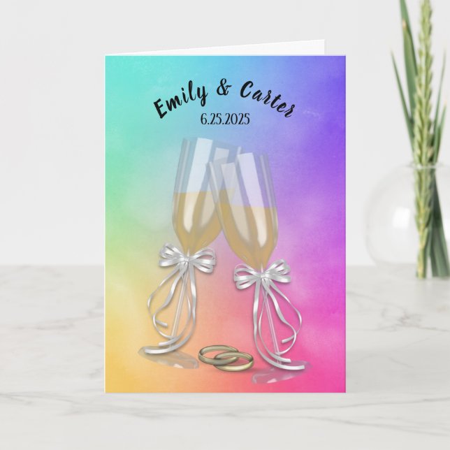 Wedding Toast amd Rings On Rainbow Card (Front)