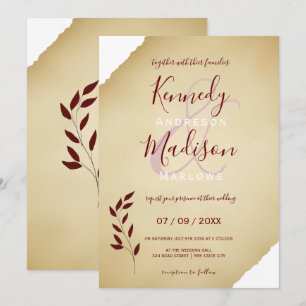 Wedding Torn Sepia Geometric Non-Binary Invitation