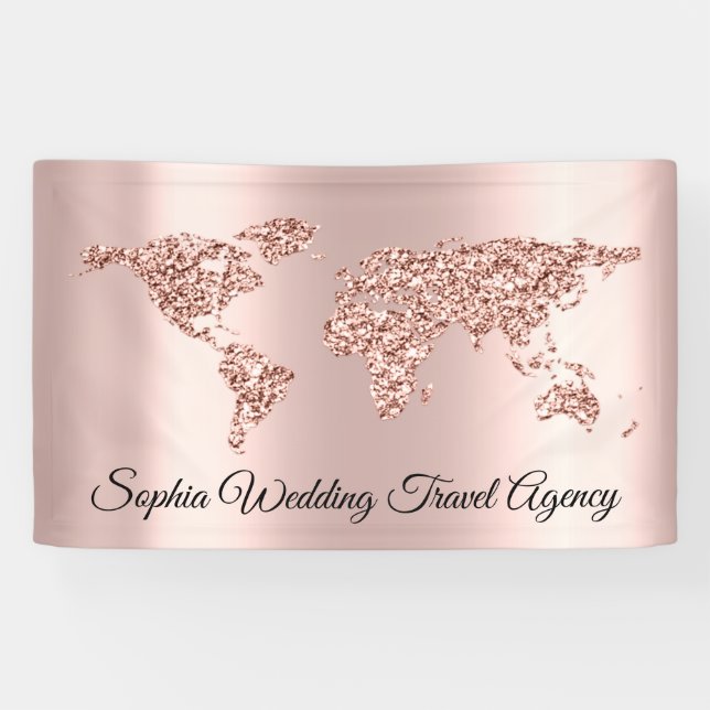 Wedding Travel Agency World Map Globe Earth Rose Banner (Horizontal)