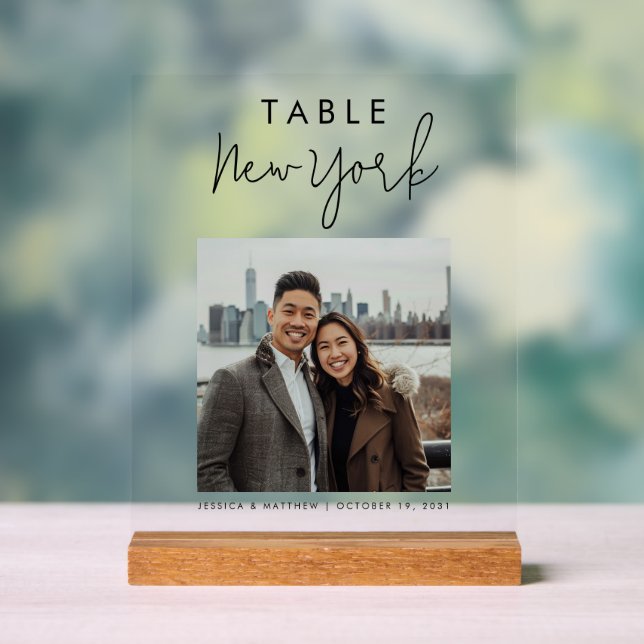 Wedding Travel Destination Custom Photo Table  Acrylic Sign (Neutral)