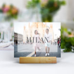 Wedding Travel Destination Photo & Name Table Number<br><div class="desc">Add a special finishing touch to your wedding reception tables with these custom photo table name cards. Name each table after a memorable travel destination and add a photo and the destination name. Your photo appears in full bleed with an opaque geometric element covering the centre, and the location name...</div>
