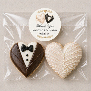 Wedding treat favor thank you date bride groom  cl classic round sticker