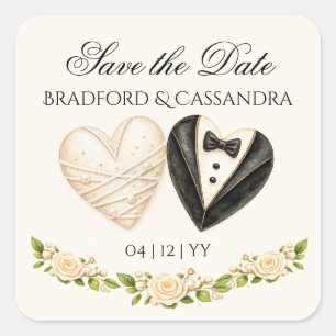 Wedding treat favour Save the Date bride groom ros Square Sticker