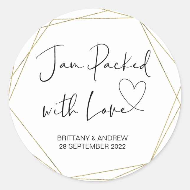 Wedding Treat Jar Favor Jam Packed With Love Classic Round Sticker (Front)
