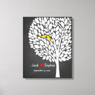 wedding tree signature guest book birds yellow