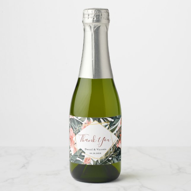 Wedding Tropical Gold  Mini Sparkling Wine Bottle  Label (Front)