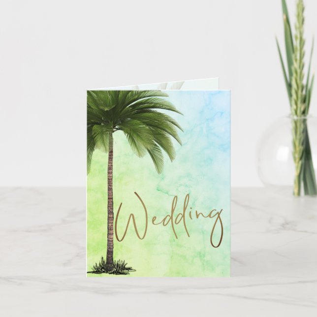 Wedding Tropical Palm Elegant Modern Green Wedding Invitation (Front)