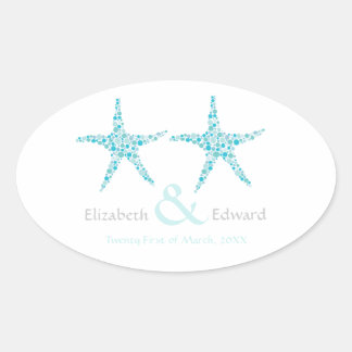 Wedding Turquoise Aqua Starfish Save the Date Oval Sticker