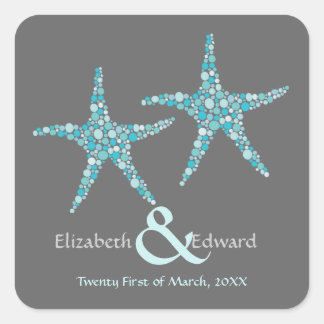 Wedding Turquoise Aqua Starfish Save the Date Square Sticker