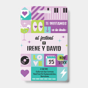 Wedding Turquoise Blue Festival Lila Retro WedFest Badge