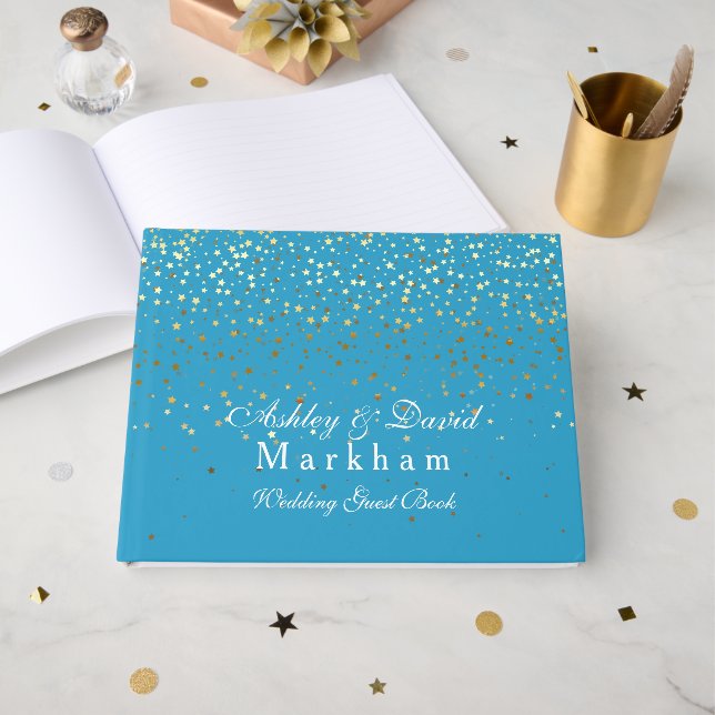 Wedding Turquoise Blue Guest Book (Front Open)
