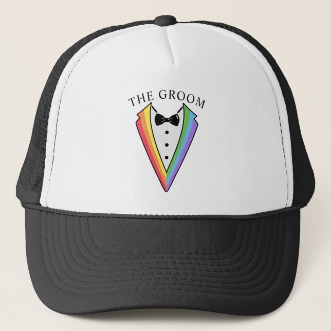 Wedding Tuxedo Gay LGBTQ+ Trucker Hat (Front)