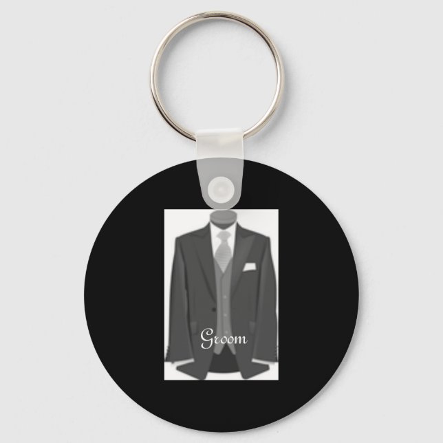Wedding Tuxedo Grooms Key Ring Groom Keychain (Front)