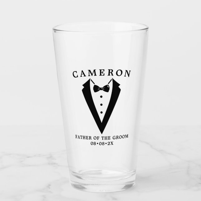  Wedding Tuxedo Personalized Father Of the Groom Glass (Front)