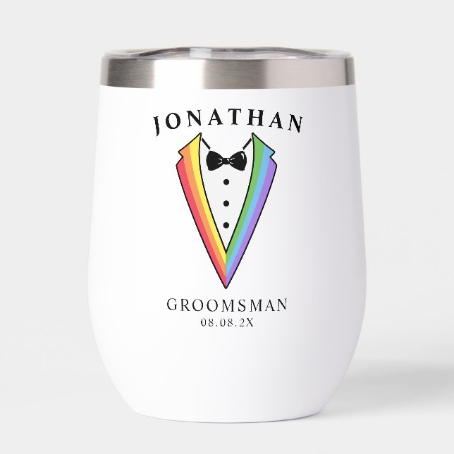 Wedding Tuxedo Personalized Groomsman Thermal Wine (Back)