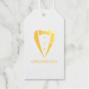 Wedding Tuxedo Suit and Bow Tie Groomsmen Gold Gift Tags
