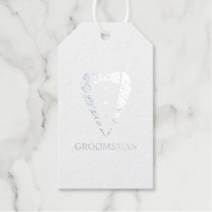 Wedding Tuxedo Suit and Bow Tie Groomsmen Silver Gift Tags