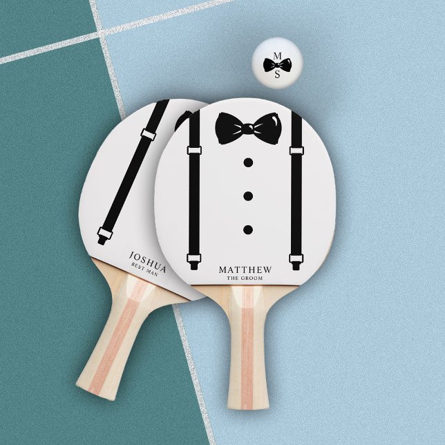 Wedding Tuxedo Suspenders Bow Tie Groomsman Ping Pong Paddle (Creator Uploaded)
